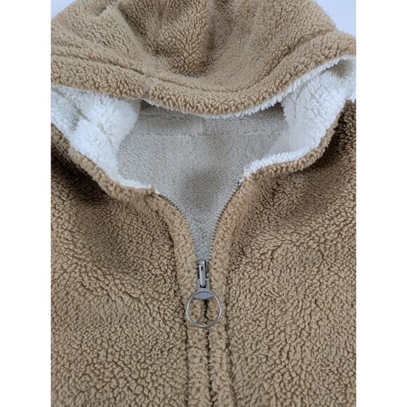Hollister Jacket Women's Sm Tan White Reversible Sherpa Teddy Oversize Crop Cozy - Picture 6 of 12